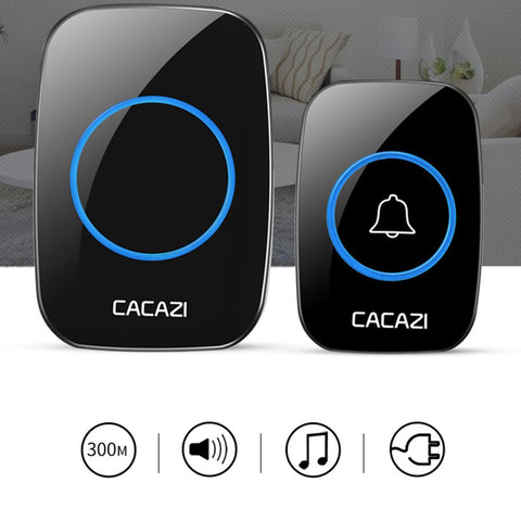 CACAZI Wireless Waterproof Doorbell 300m Range US EU  Plug Home Intelligent Door Bell Chime 1 2 Button 1 2 3 Receiver